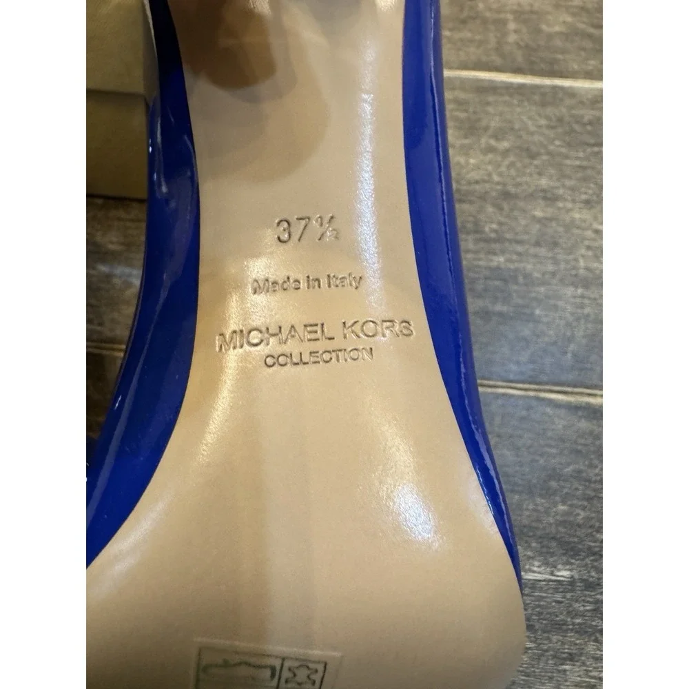 Michael Kors Collection Gretel Runway Patent Shoe Lapis‎ Size 37.5 US 7.5 Heel